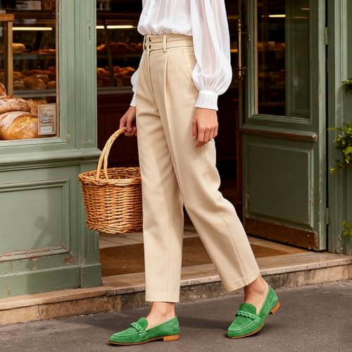 Image of MOOMMO Women Comfortable Suede Loafer Flats Round Closed Toe Slip On Penny Loafers Knitted Strap Oxford Loafer Shoes for Office Ladies Work Daily Casual Club Driver Flats Spring Elegant 4-11 M US