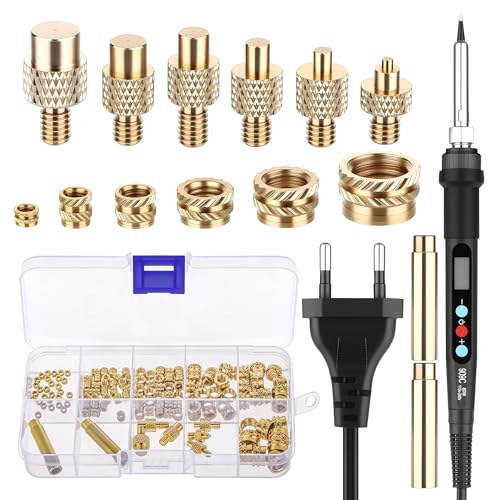139 Piezas Soldador Estaño Profesional, 80W Soldering Iron Insertos Roscados y Insertos de LatóN M2/M3/M4/M5/M6/M8 + 8 Puntas y Adaptadore