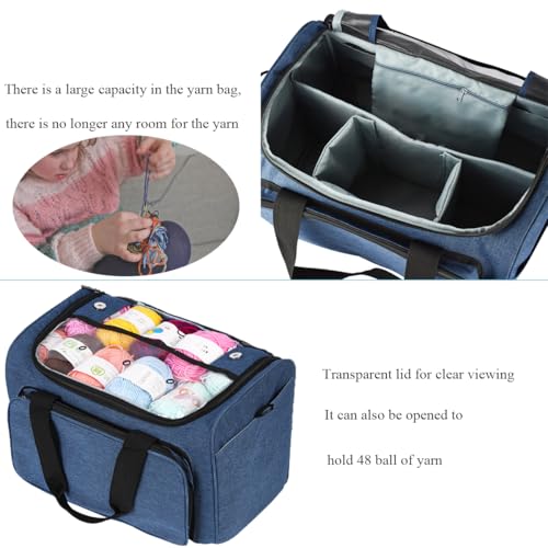 Image of Weabetfu Large Crochet Bag Knitting Bags and Totes Organizer Huge Yarn Bag Storage for Crocheting Knitter,Crochet Hooks,Knitting Needles Kit,Supplies,Yarn - Ideal Crochet & Knitting Gift(Blue)