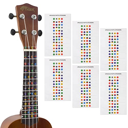 TIGER UKE-6-STICKER Autocollant note Ukulélé pour les débutants – Marqueurs pour le manche – 6 Paquet - Les Beatles, Paul McCartney, John Lennon, RIngo Starr, George Harrison TIGER UKE-6-STICKER Autocollant note Ukulélé pour les débutants - Marqueurs pour le manche - 6 Paquet