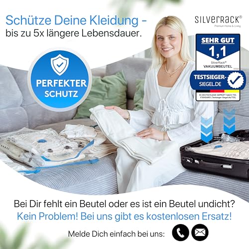SilverRack Vakuumbeutel für Kleidung u. Bettdecken [6 Stück] in (2x 40x60 cm / 2x 60x80 cm / 2x 80x100 cm) INKL. ETIKETTEN… – Ansicht 6