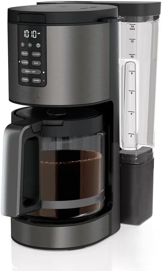 Ninja DCM201 14-Cup XL Coffee Maker PRO, 2 Brew Styles Classic & Rich, 4 Program Small Batch, Delay Brew, Freshness Timer & Keep Warm, No Permanent Filter or Scoop Included (Black Stainless Steel)