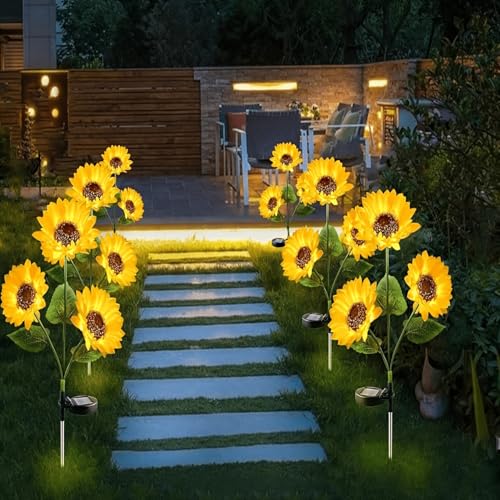 2026 Upgraded Solar Garden Lights, 4-Pack 12 Sunflowers Outdoor Waterproof