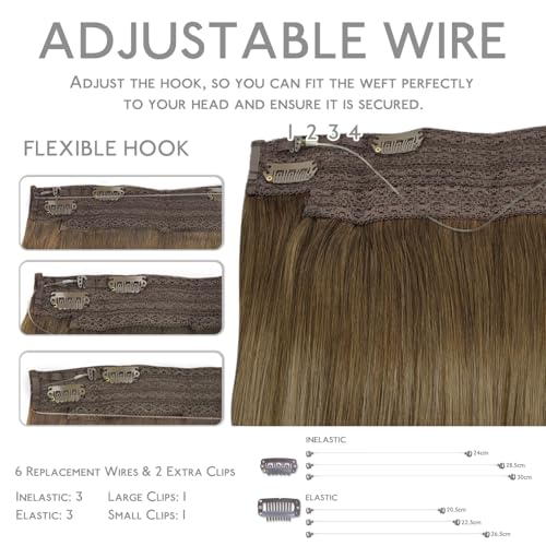 WENNALIFE Wire Hair Extensions for Women Real Human Hair,18 inch 125g Ombre Walnut Brown to Ash Brown and Bleach Blonde Remy Human Hair Extensions Invisible Rallonge Cheveux Humain Straight Natural by Wennalife - Image 3