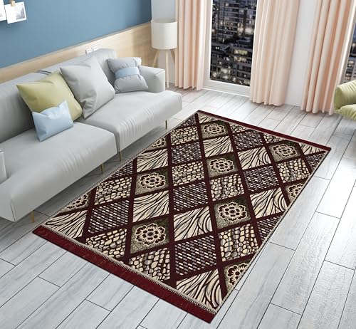 Image of Premium Cotton Carpet 4x6 feet | Soft Velvet Rug for Living Room, Hall & Bedroom | Floor Carpet for Home /Dari & Kalin | Rectangular Rugs &Carpet (Maroon)