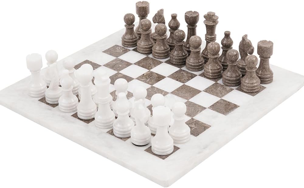 Radicaln Marble Chess Set 15" Inches Handmade White and Grey Oceanic Classic Board Games for Adults, Luxury Marble Chess Board & Chess Pieces