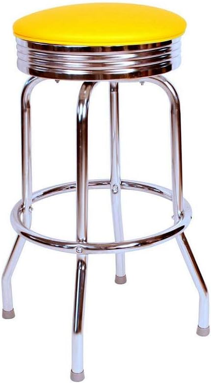 Richardson Seating Retro Chrome Swivel bar Stool with Seat Metal, 24", Yellow