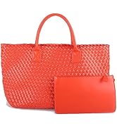 Woven Tote Bag For Women With Small Purse, Large Vegan Leather Bucket Bag, Knotted Handbag Shoppe...