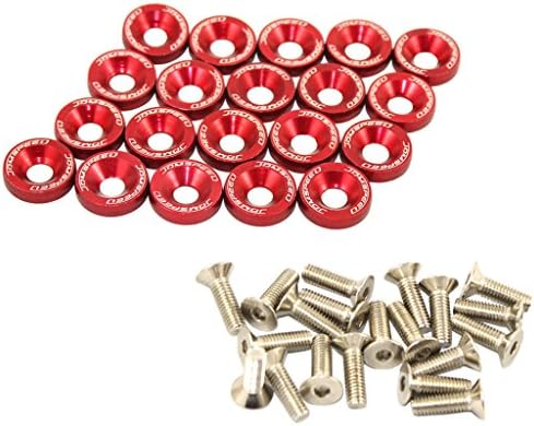 JDMSPEED 20 Pcs Red CNC Billet Aluminum Fender Washer Engine Bay Dress Up Kit