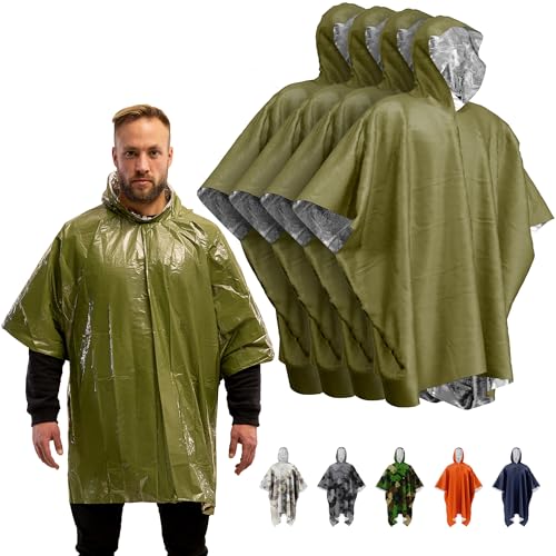 PREPARED4X Notfalldecken & Regenponcho Hybrid Survival Gear and Equipment,Robuste,speichert 90% der Wärme + reflektierende Seite für erhöhte Sichtbarkeit,4er Pack (grün)