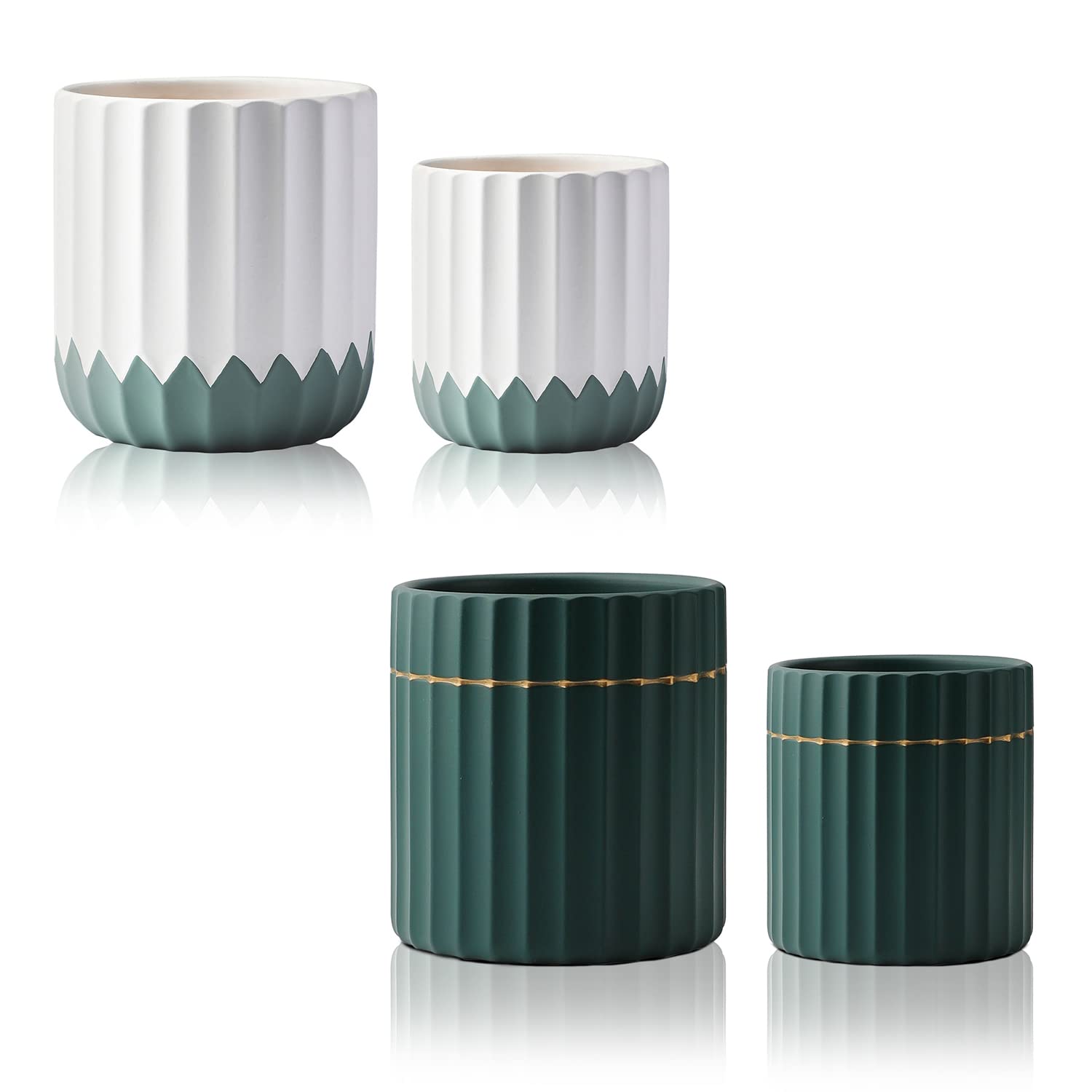 Mozing 2 Pack Ceramic Plant Pots Indoor - Set 4.8 + 6 Inch Planter Pot - Modern Flower Pot with Drainage Hole for Home & Office Decor