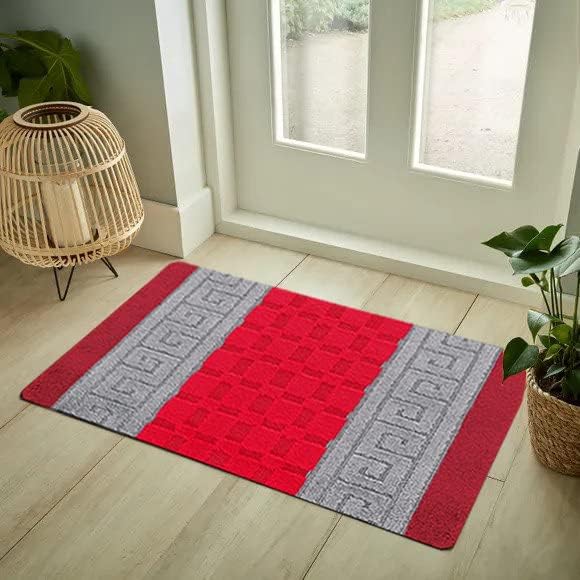 Door Mats For Kitchen Floor - Waterproof Washable Rug Kitchen Mat For Floor With Gel Back - 50 x 80 cm, Red Grey Door Mat - Non Slip Washable Small Geometric Runner Rug Floor Mats For Kitchen