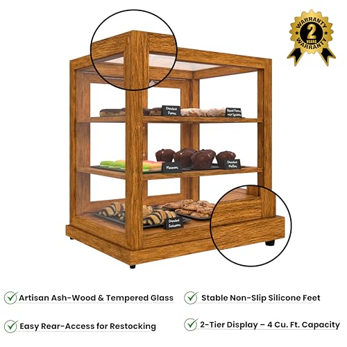 Image of KoolMore 25 in. Light Wood Countertop Upright Dry Bakery Display Case, Pastry, Cake, and Bread Display with Tempered Glass