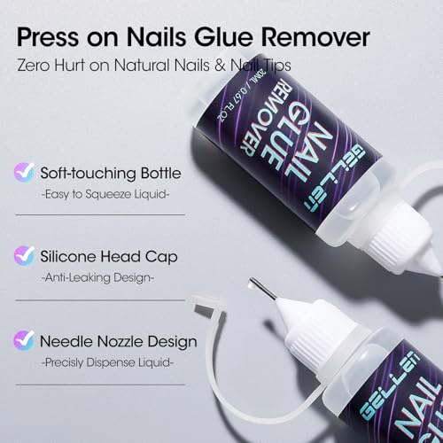 Image of Gellen 2 Pcs Pinpoint Nail Glue Remover for Press ons, Non Acetone Gentle Glue Remover, Multi-Functional Remover for Nail Tips, Quick & Easy Gel Nails Off