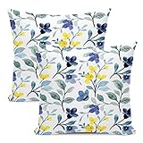 AEIOAE Floral Watercolor Sage Green Pillow Covers 20x20 Set of 2 Yellow and Blue Throw Pillow Cotton