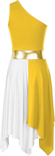 Miniatura 9 de easyforever Vestido de baile sin mangas con bloques de color para mujer, vestido de baile de alabanza litúrgica, vestido de bata de adoración