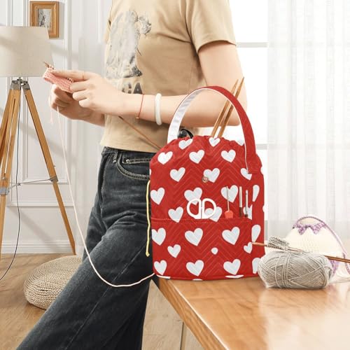 Image of ElliTarr Crochet Bag Yarn Bag with Handle Portable Knitting Project Bag Travel Yarn Storage Organizer Holder Case Red Heart Valentine