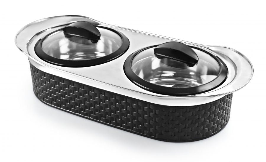 Cello Aristocrat Twin Insulated Casserole Hot Pot Food Warmer, Assorted Colors (1000mL + 1000mL)