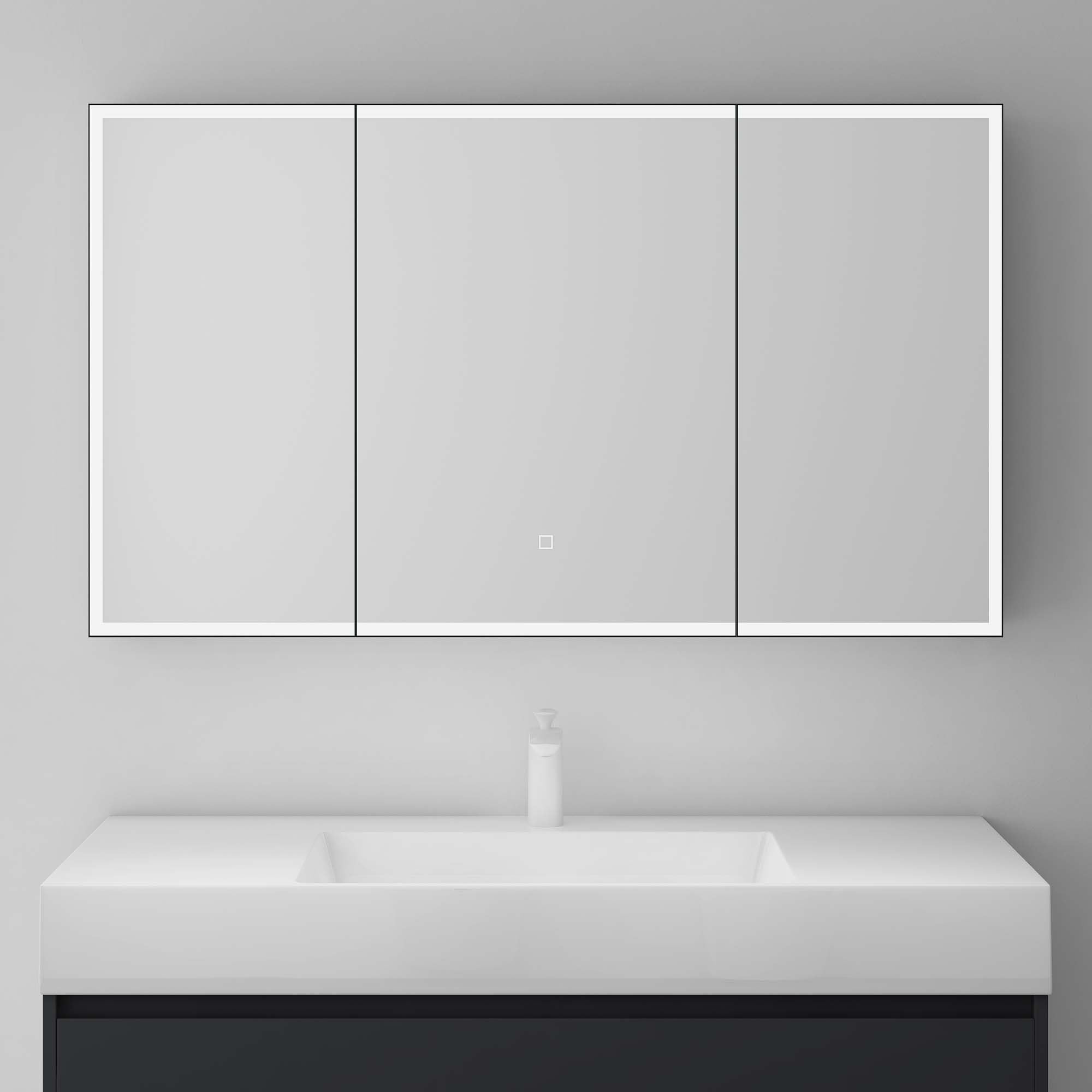 Mai & Mai Spiegelschrank Bad mit LED Beleuchtung 120x15x70 cm | Badezimmerschrank mit 3 Spiegeltüren, Hängeschrank Badezimmerspiegel in Anthrazit matt, Spiegelschrank-04