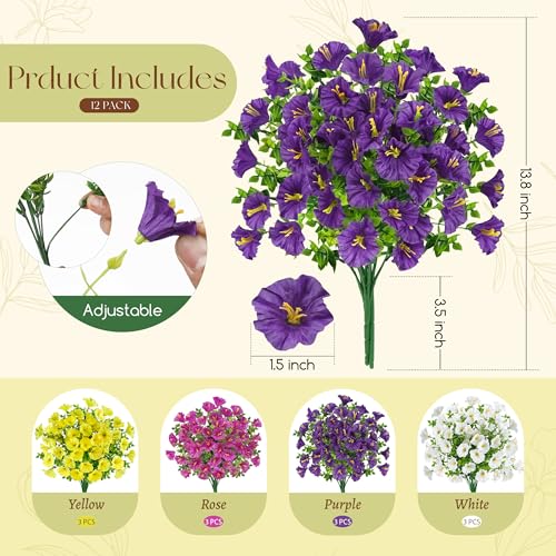 Der Rose 12 Bundles Artificial Petunias Flowers for Outdoors UV Resistant Spring Fake Morning Glory Flowers with Trumpet Blooms for Window Box Planter Filler Porch Patio Fence Deco image 5