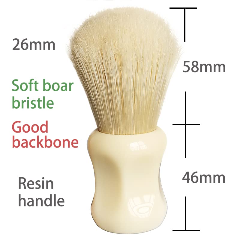 plisoft boar bristle hair shaving brush good backbone and break in hair short handle (WHITE)