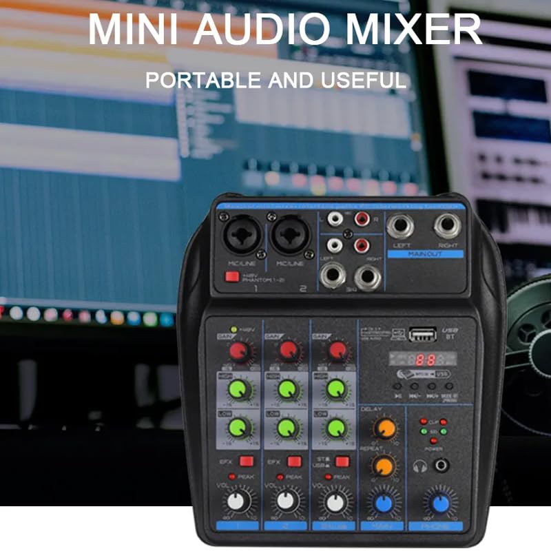 Console de mixage 4 canaux avec interface XLR 6,35 mm et entrée ordinateur USB MP3
