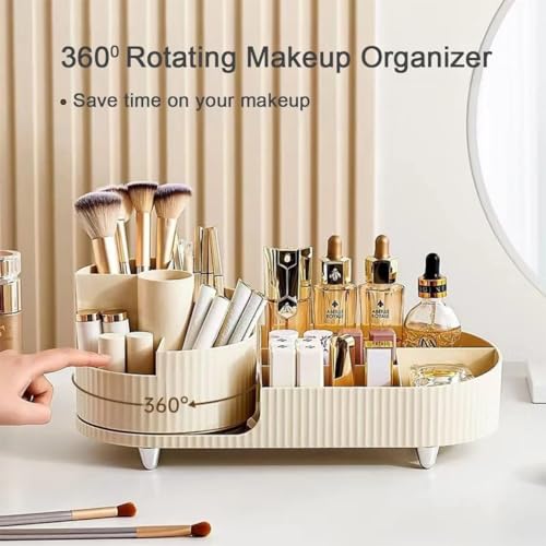 Image of BIG MAKE UP BOX Large Capacity Cosmetic Display Case Bathroom Counter Storager Cosmetics Shelf Organizer,easy to Hold All of Your Skincare Products (Off White)
