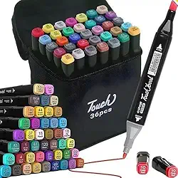 Kit 36 Caneta Marcadora de Ponta Dupla Canetinha Colorir Com Estojo Organizador Pontas Duplas Conjunto de Marcadores de Alcool Permanentes de Esboço para Crianças Adultos Pintar