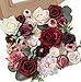 YYHUAWU Artificial Flowers Combo Set Fake Flower Leaf Box with Stems for DIY Wedding Bouquets Centerpieces Flower Arrangements Decorations Baby Shower Party Home Decorations (Burgundy)