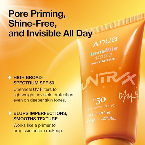 Image of Anua Invisible Matte Finish Sunscreen, Broad Spectrum SPF50, Clear Gel, Non Comedogenic UV Filters, All Skin Types, Lightweight Poreless Primer, Kpop Demon Hunters, Korean Skincare, 1.69 fl. oz