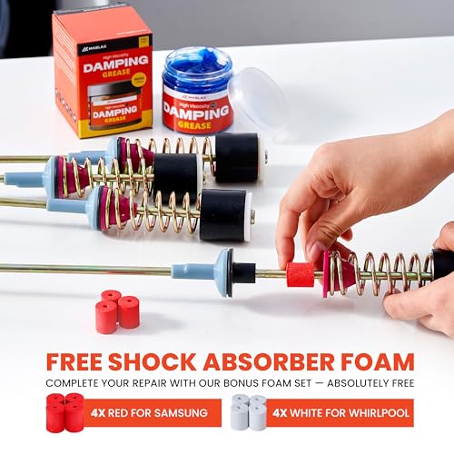 Image of Damping Grease Kit for Washing Machine Suspension Rods with Foam Inserts | High-Viscosity 35,000 CST Blue 100g Dampening Grease for Toilet Seat & Washer Shock Absorption Lubricants