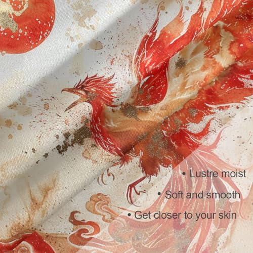 KLL Phoenix Bird Chinese Ink Painting Red Gold silk scarf scarves silky for women for evening chal para mujer3