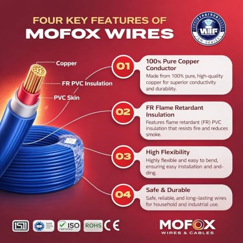 Image of MOFOX Diamond Series FR /FRLS Electrical Wire, Multi-Strand Copper Conductor 90 Meter (BLUE, 2.50 SQ MM)