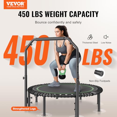 VEVOR Foldable Trampoline,36/40/48 Inch Fitness Rebounder, Max Load 450lbs Exercise Trampoline, Stable & Quiet Trampoline with 3/4 Level Height Adjustable Foam Handle, for Adults Indoor Garden Workout - Image 3