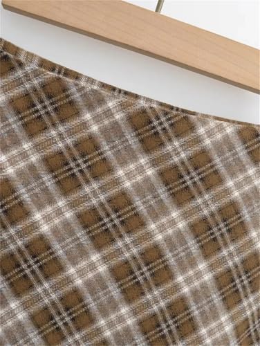 Women's Retro Low-Rise Plaid Slim Midi Skirt Khaki S2
