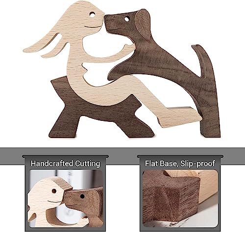Jognee Handgefertigte Holzstatue, Welpen-Holzschnitz-Ornamente, herzerwärmendes Geschenk für Hundeliebhaber, Bastelfigur, Holz, kleine Dekorationen für Zuhause, Büro, Wohnzimmer (B - Damen + Hund)