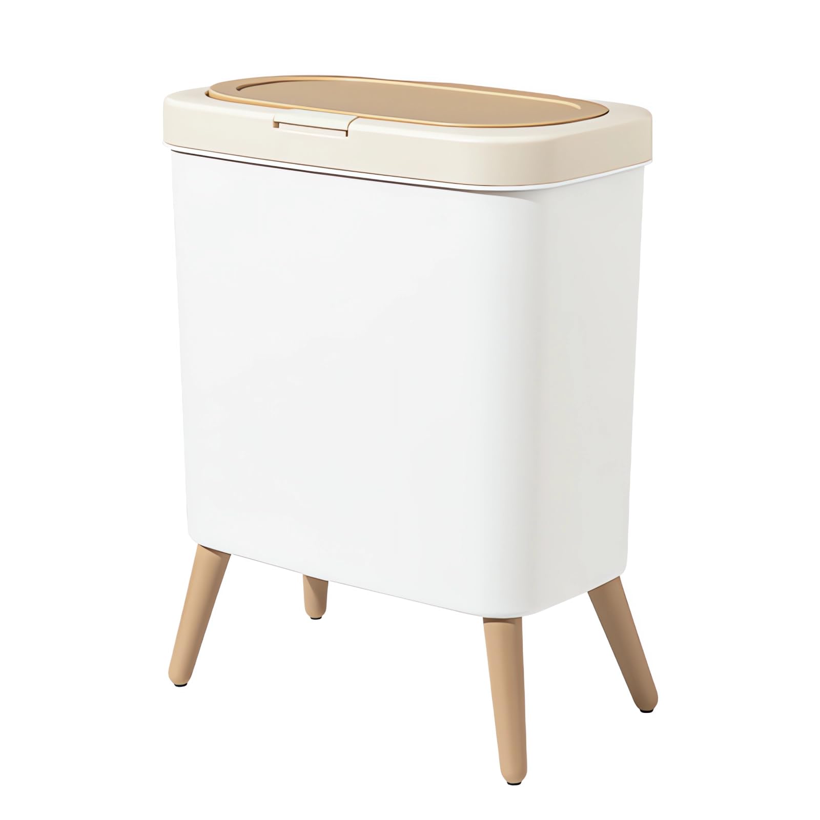 Chiziyixin Bedroom Bin,Bathroom Bin with Press Top Lid,Plastic Slim Toilet Waste Garbage Trash Can with Legs for Kitchen, Office, Living Room, Outdoor, Dog Proof, Small Space