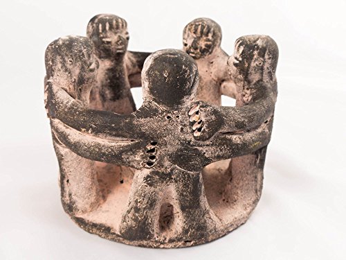 Círculo de amigos, figuras de Terracota 5 - comercio justo y hecho a mano en México - quemador de incienso o portavelas en el centro - de interior o al aire libre uso L14xW14xH11cm, negro