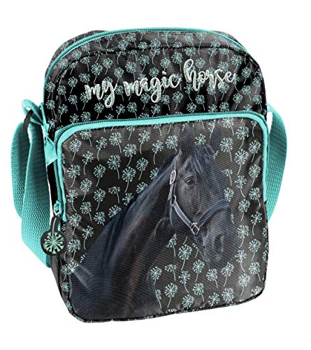 Ragusa-Trade Pferde Fan Mädchen Kinder - Handtasche Schultertasche Umhängetasche (19KN), schwarz/blau, 24 x 18 x 7 cm Cover