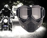 AOI Motorradbrillenmaske mit Abnehmbarer Gesichtsmaske, Motorrad Motocross Gesichtsmaske mit Abnehmbarer Brille und Mundfilter für Vintage Helme (schwarzer Rahmen, graue Linse)