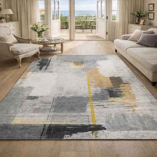 Tapis de salon abstrait moderne gris jaune 120x200cm pour chambre à coucher - 2