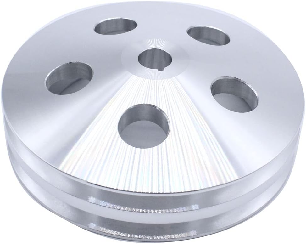 1 PC SHLPDFM Billet Aluminum Chrome Pulley 2 Groove Key-way Power Steering Pump Pulley Compatible with Chevy Gm To 1972
