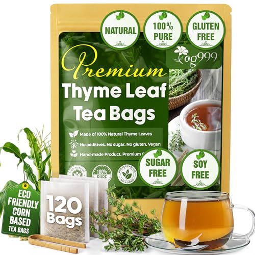 Image of TOG999, Premium 120 Thyme Leaf Tea Bags, 100% Natural & Pure. Loose Leaf Thyme Herbal Tea. No Sugar, No Caffeine, No Gluten, Vegan.