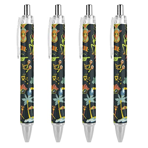fifbird Bolígrafo retráctil de carnaval brasileño, punta gruesa, instrumento de escritura de alta calidad, tinta negra, 0,55 mm, 4 unidades