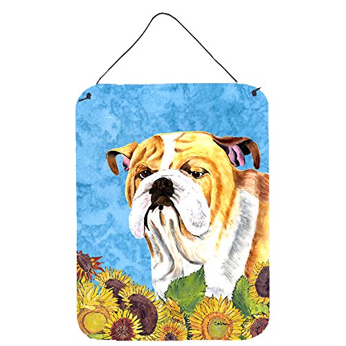 Caroline's Treasures SC9064DS1216 Bulldog English in Summer Flowers Wall or Door Hanging Prints Aluminum Metal Sign Kitchen Wall Bar Bathroom Plaque Home Decor Front Door Plaque, 12x16, Multicolor
