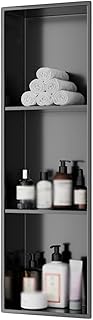 Built-in Rimless Shower Shelf Insert, Prefabricated Wet Room Storage Caddy for Bathroom, Kitchen, and Living Room Spaces (Black 90x28x12.5cm)