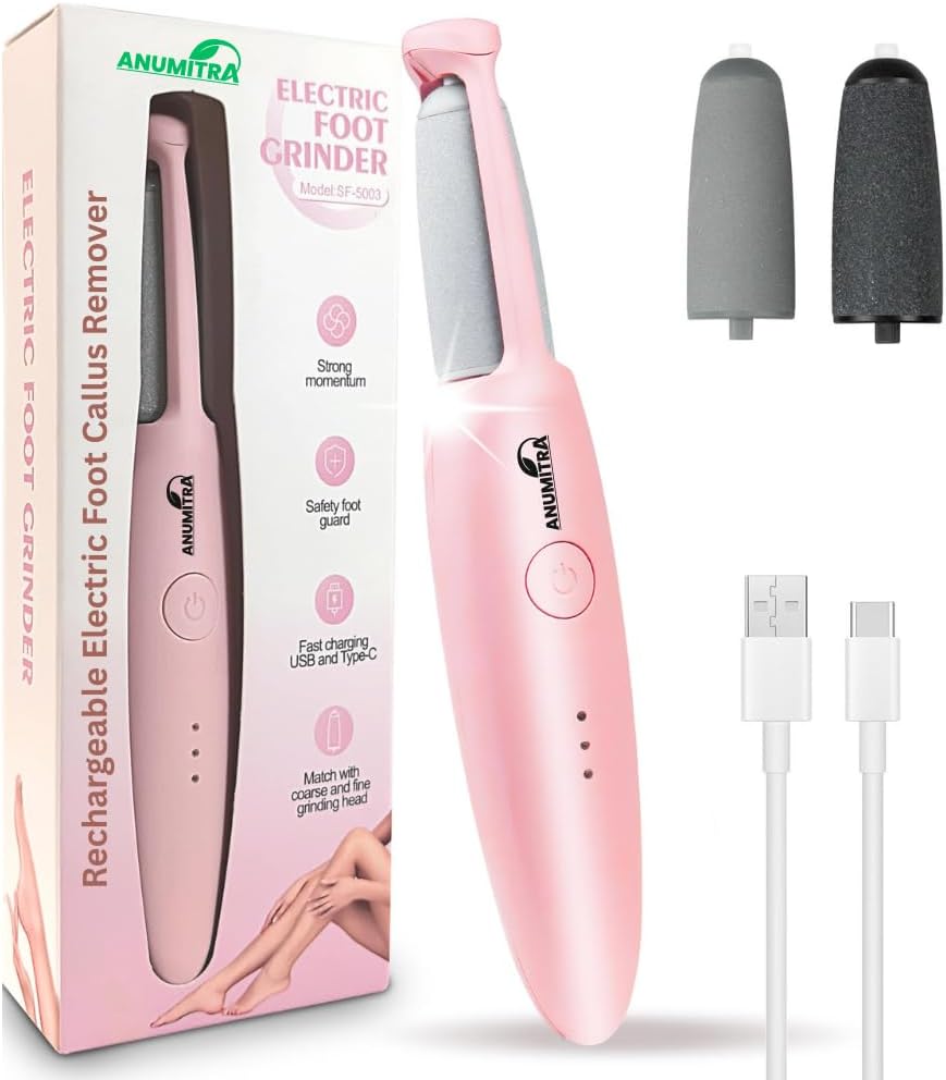 ANUMITRA Electric Foot Callus Remover Rechargeable – Professional Pedicure Tool for Feet with Dual-Speed 2-in-1 Rollers, Electric Foot File & Grinder for Dead Skin, Cracked Heels & Dry Skin Care