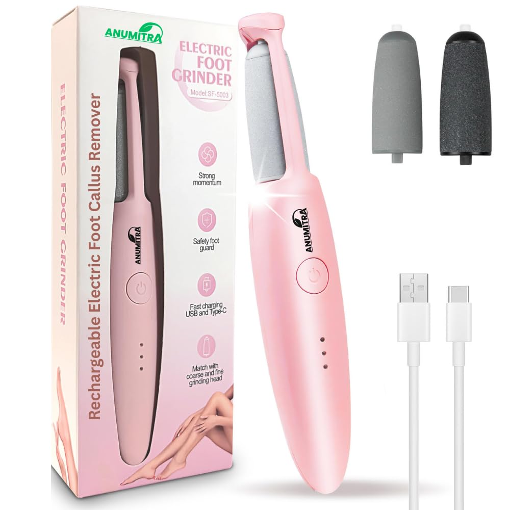 ANUMITRA Electric Foot Callus Remover – Pedicure Tools for Feet, Rechargeable Electric Foot File & Callus Remover with Dual-Speed 2-in-1 Rollers, Foot Sander for Dead Skin, Dry Skin & Cracked Heels