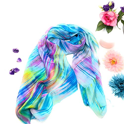 Millie & Boo Hand Painted Mulberry Silk Scarf Blue Green 67 x 29 inch with Gift Box - Perfect Birthday Gifts for Women, Holiday Essentials, Thoughtful Gifts for Women3