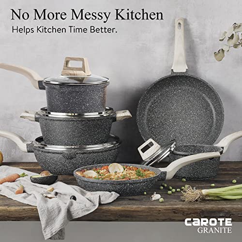 CAROTE Antihaftbeschichtete Töpfe und Pfannen Set, Induktionskochfeld-Pfannen-Set, 10-teiliges Kochgeschirr-Set, Bratpfannen-Set, Antihaft-Topf-Set – Bild 7